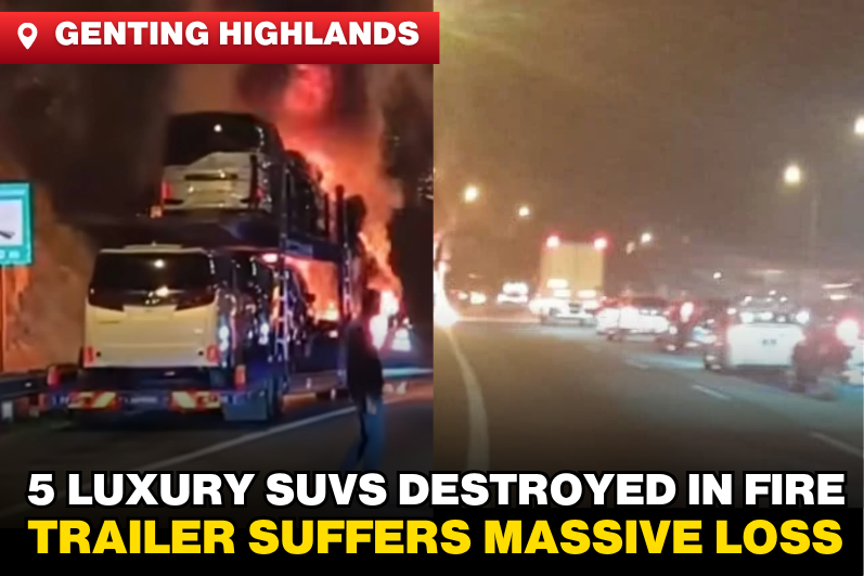 Trailer Carrying 5 Luxury SUVs Catches Fire – Major Loss!
